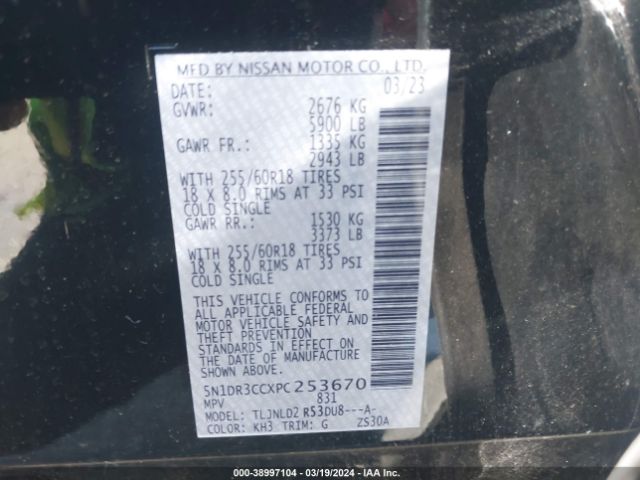 5N1DR3CCXPC253670 Nissan Pathfinder Sl 4wd