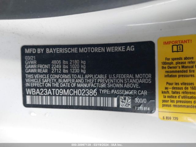 WBA23AT09MCH02386 BMW 430I