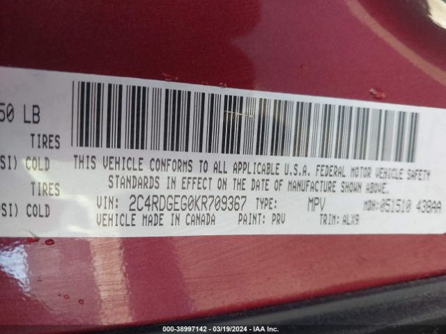 2C4RDGEG0KR709367 Dodge Grand Caravan Gt