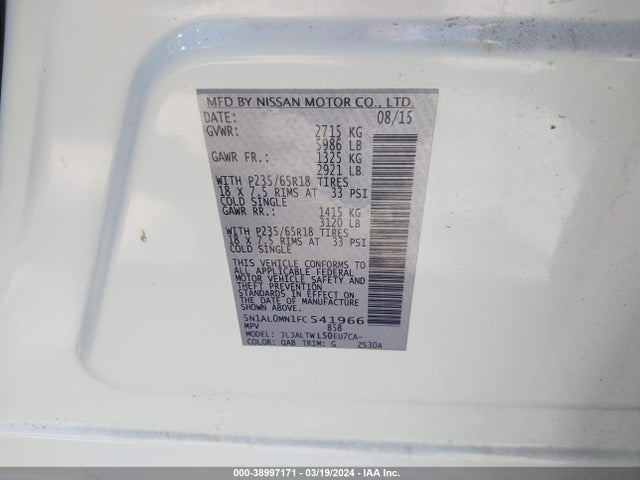 Infiniti QX60 2015 5N1AL0MN1FC541966 Image 9
