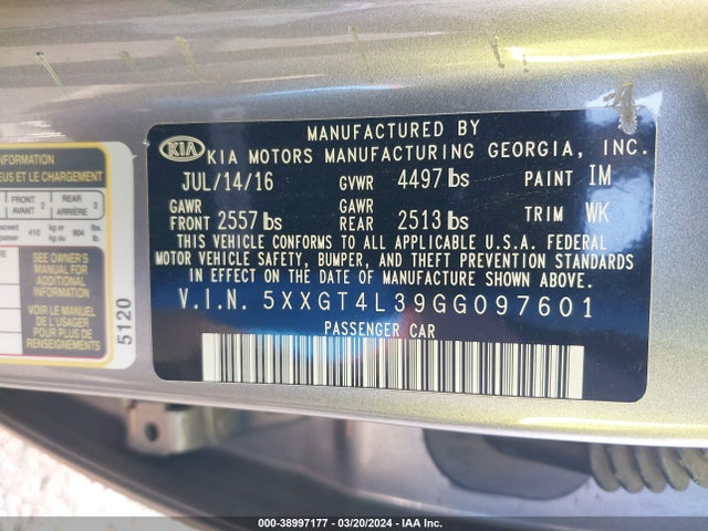 KIA Optima Lx 2016 5XXGT4L39GG097601 Image 9