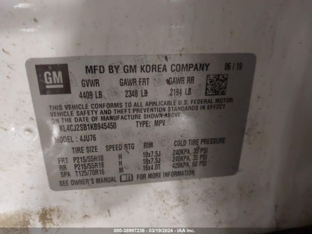 KL4CJ2SB1KB945450 Buick Encore Awd Sport Touring