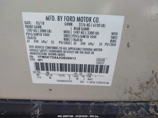 Ford EXPLORER XLT 2018 1FM5K7D84JGB26813 Image 9