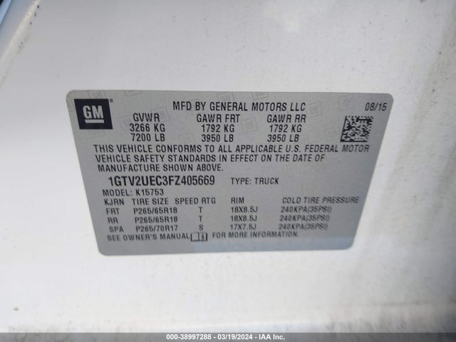 GMC Sierra 1500 Sle 2015 1GTV2UEC3FZ405669 Image 9