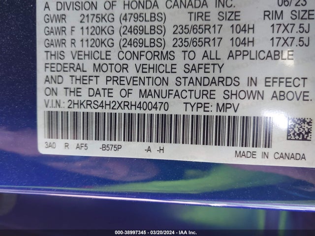 Honda Cr-v Lx Awd 2024 2HKRS4H2XRH400470 Image 9