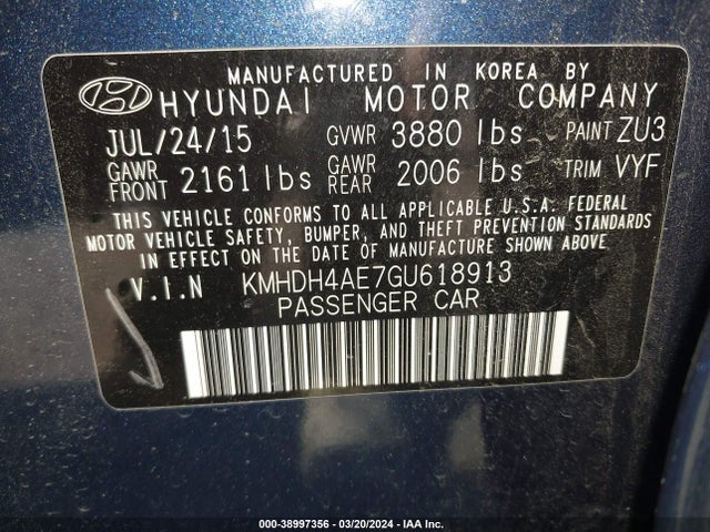 Hyundai ELANTRA SE 2016 KMHDH4AE7GU618913 Image 9