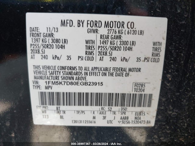 Ford EXPLORER XLT 2014 1FM5K7D80EGB23915 Image 9