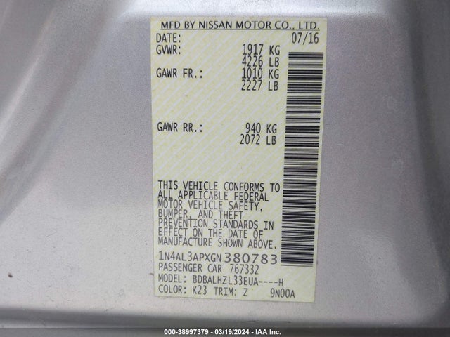 Nissan Altima 2.5 Sr 2016 1N4AL3APXGN380783 Image 9