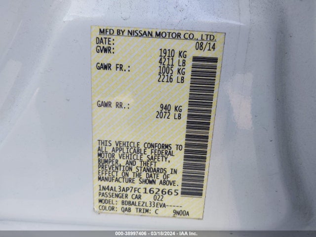 Nissan Altima 2.5 S 2015 1N4AL3AP7FC162665 Image 9