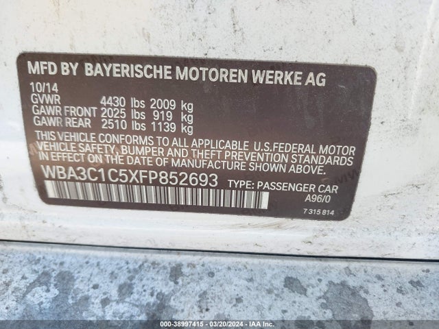 BMW 328I 2015 WBA3C1C5XFP852693 Image 9