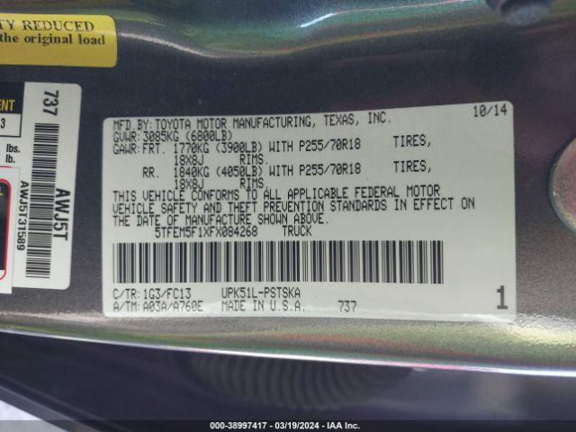 5TFEM5F1XFX084268 Toyota Tundra Sr5 4.6l V8