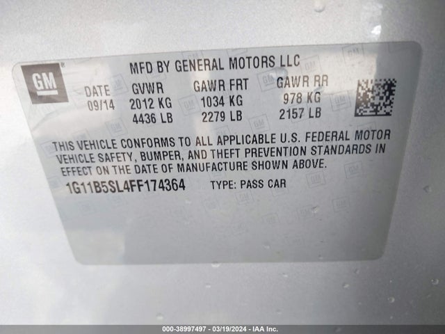 Chevrolet MALIBU LS 2015 1G11B5SL4FF174364 Image 9