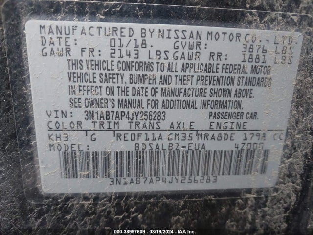 Nissan SENTRA S 2018 3N1AB7AP4JY256283 Image 9