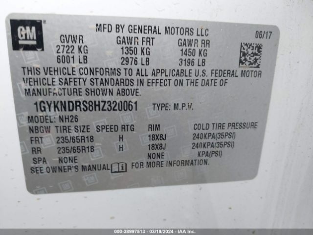 1GYKNDRS8HZ320061 Cadillac XT5 LUXURY