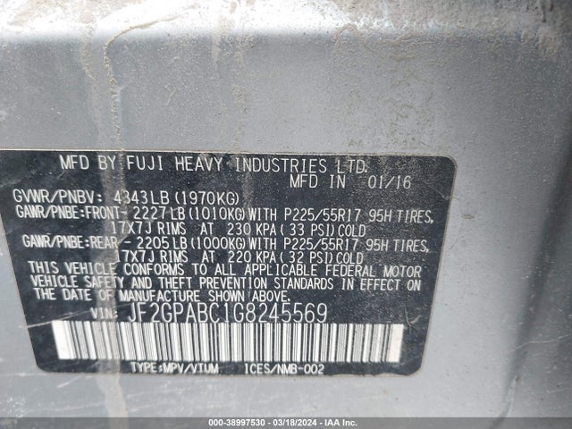 Subaru Crosstrek 2.0i Premium 2016 JF2GPABC1G8245569 Image 9