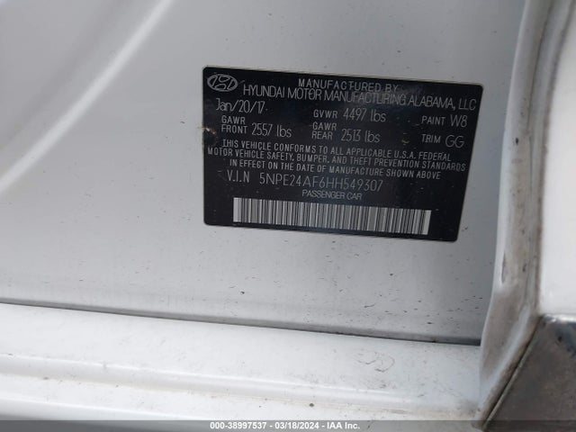 Hyundai Sonata 2017 5NPE24AF6HH549307 Image 9