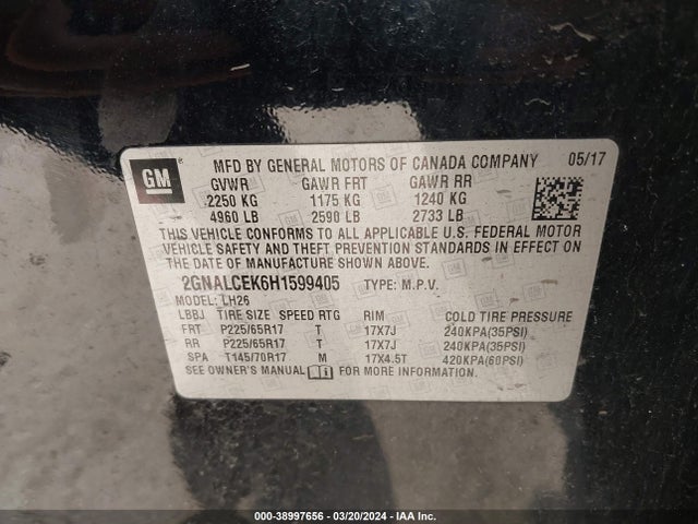 Chevrolet EQUINOX LT 2017 2GNALCEK6H1599405 Image 9