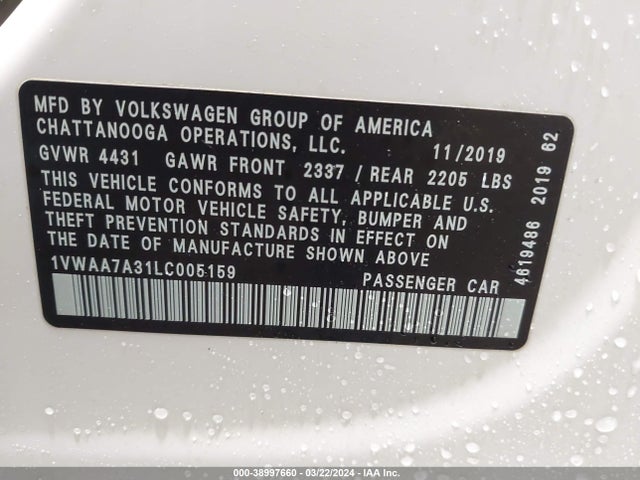 1VWAA7A31LC005159 Volkswagen Passat 2.0t S