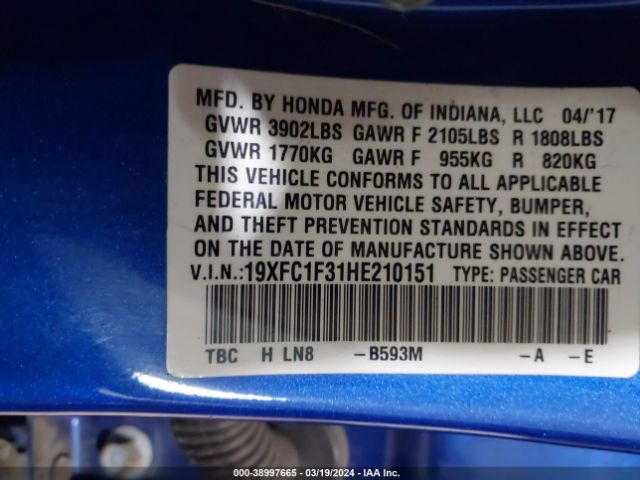 19XFC1F31HE210151 Honda Civic Ex-t