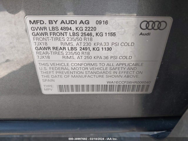 WA1ECCFS6HR006040 Audi Q3 2.0t Premium