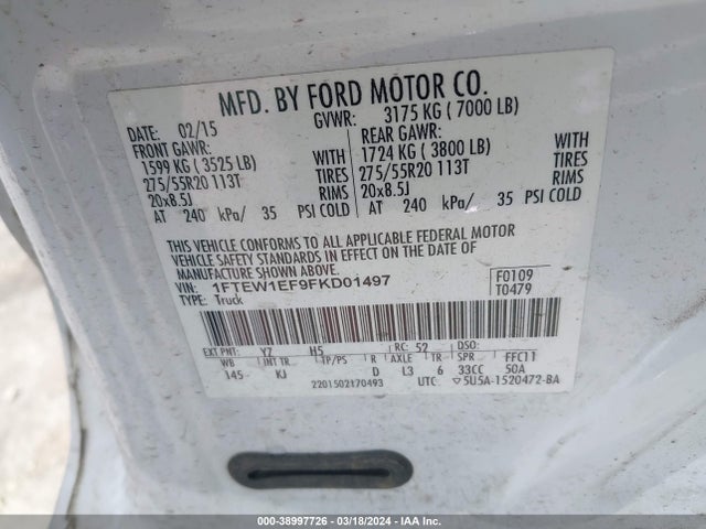 Ford F-150 King Ranch 2015 1FTEW1EF9FKD01497 Image 9