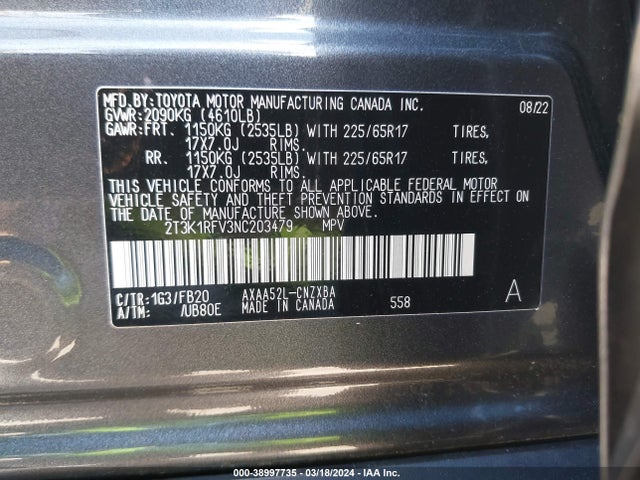 Toyota RAV4 LE 2022 2T3K1RFV3NC203479 Image 9