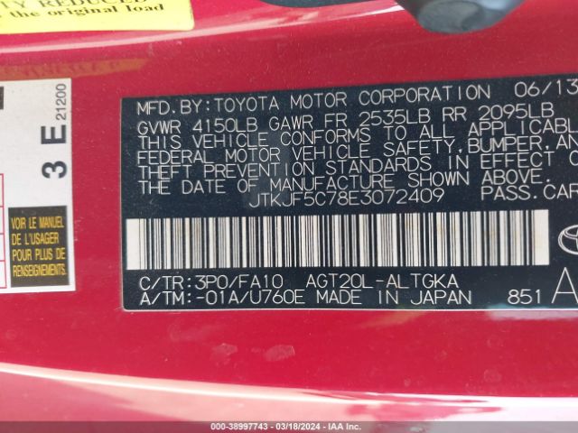 JTKJF5C78E3072409 Scion TC