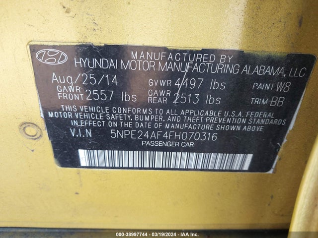 Hyundai SONATA SE 2015 5NPE24AF4FH070316 Image 9