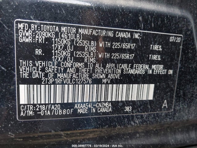 Toyota Rav4 Xle 2020 2T3P1RFV0LC127576 Image 9