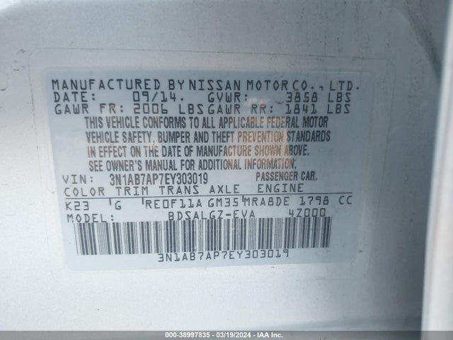 Nissan SENTRA SL 2014 3N1AB7AP7EY303019 Image 9
