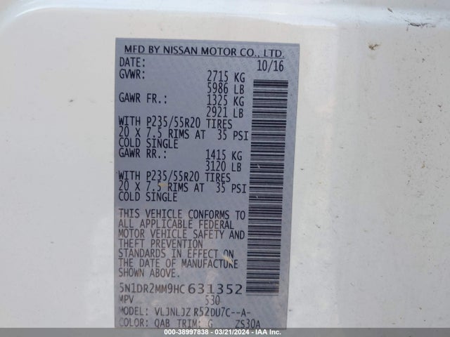 Nissan Pathfinder Platinum 2017 5N1DR2MM9HC631352 Image 9