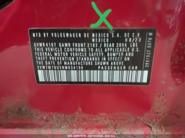 3VW7M7BU5NM034190 Volkswagen Jetta 1.5t Se