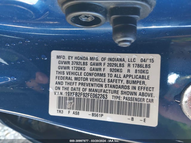 Honda Civic Ex-l 2015 19XFB2F92FE062263 Image 9