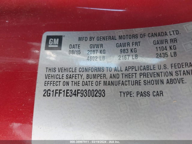 Chevrolet Camaro 2lt 2015 2G1FF1E34F9300293 Image 9