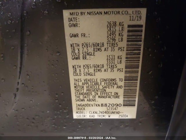Nissan Frontier Sv 2019 1N6AD0EV7KN882090 Image 9