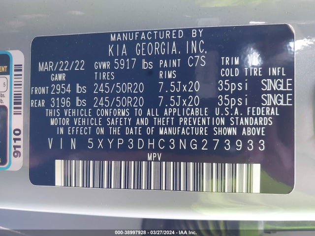 KIA Telluride Ex 2022 5XYP3DHC3NG273933 Image 9