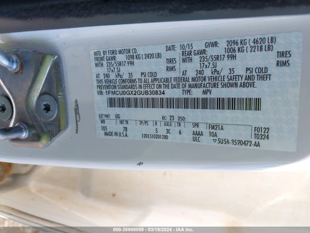 Ford ESCAPE SE 2016 1FMCU0GX2GUB30834 Image 9