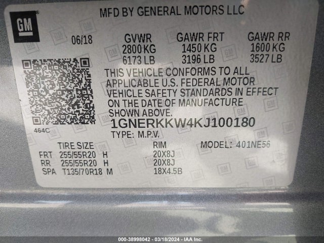 Chevrolet Traverse Premier 2019 1GNERKKW4KJ100180 Image 9