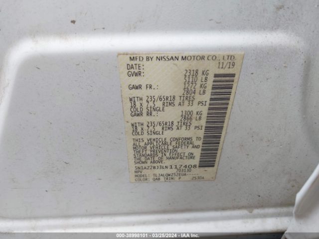 5N1AZ2BJ3LN117408 Nissan Murano Sv Fwd