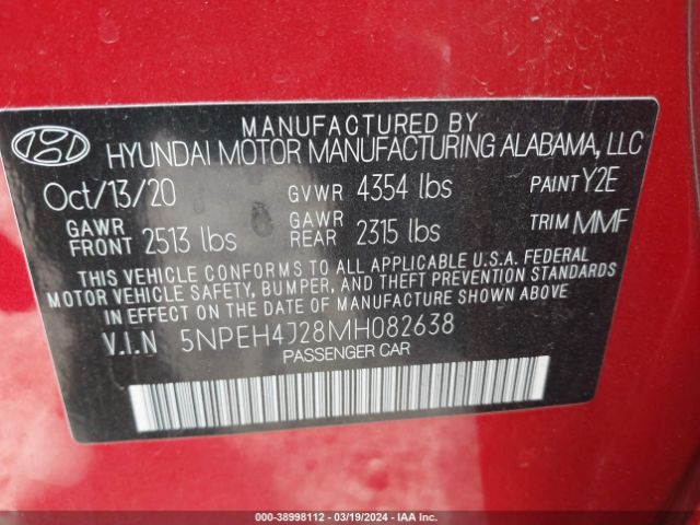 2021 HYUNDAI SONATA 5NPEH4J28MH082638 Photo 8