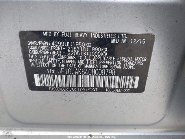 JF1GJAK64GH008798 Subaru Impreza 2.0i Limited