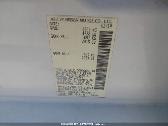 1N4BL4CV9KN321061 Nissan Altima 2.5 Sr
