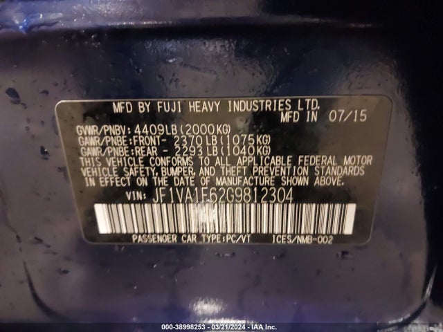 Subaru Wrx Premium 2016 JF1VA1F62G9812304 Image 9