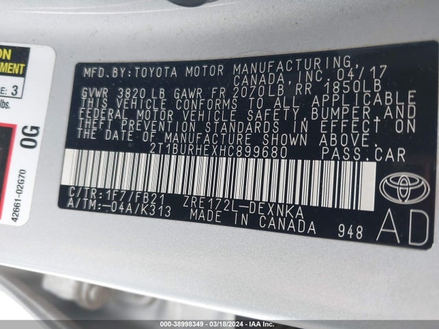 Toyota COROLLA LE 2017 2T1BURHEXHC899680 Image 9