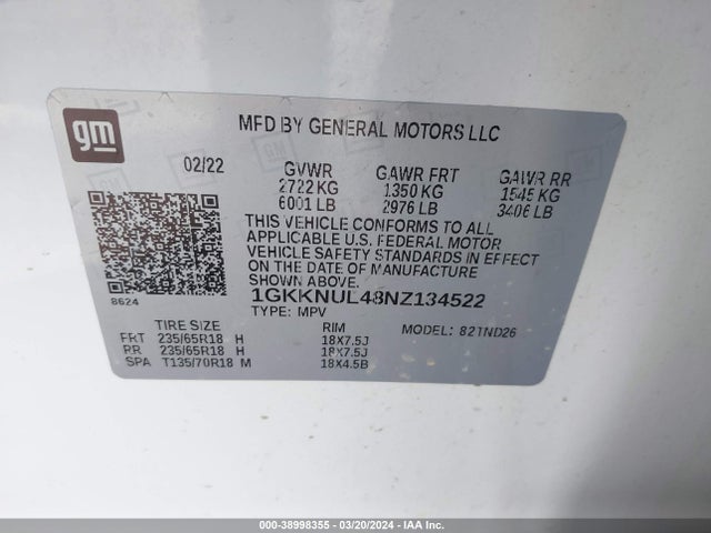 GMC Acadia Awd Slt 2022 1GKKNUL48NZ134522 Image 9