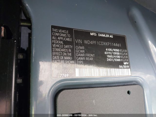 WD4PF1CDXKP114461 Mercedes-Benz Sprinter 2500 High Roof V6
