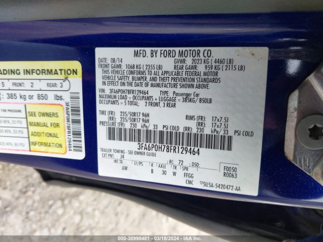 3FA6P0H78FR129464 Ford FUSION SE
