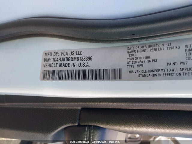 1C4RJKBGXM8188396 Jeep Grand Cherokee L Limited 4x4