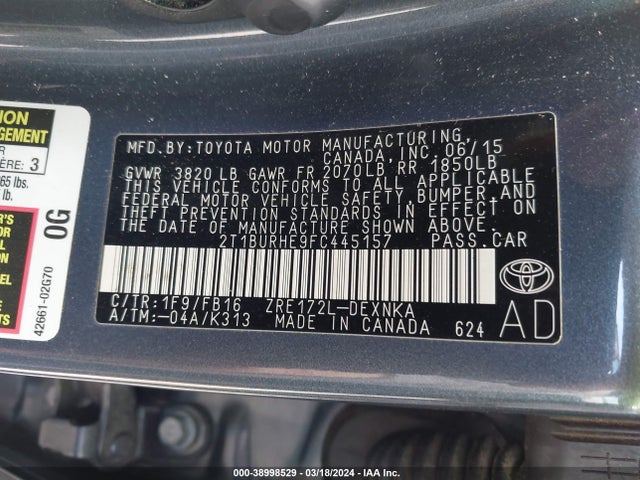 Toyota COROLLA LE 2015 2T1BURHE9FC445157 Image 9