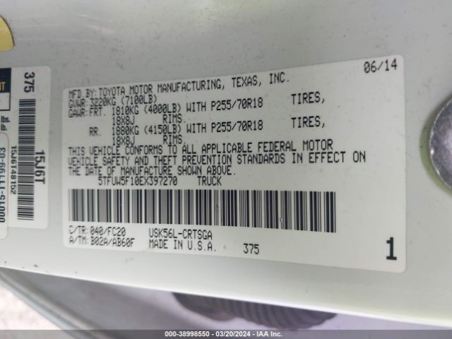 5TFUW5F10EX397270 Toyota Tundra Sr5 5.7l V8